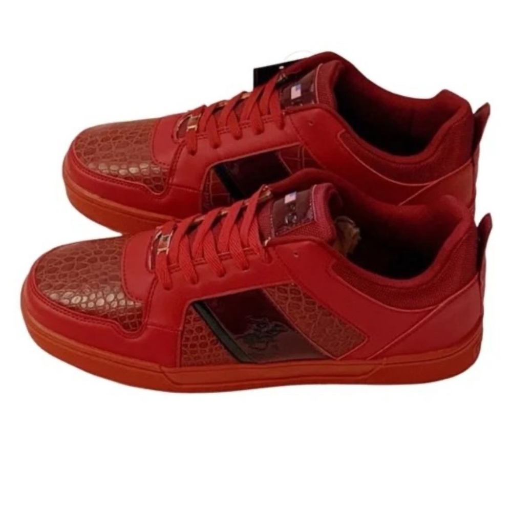 BHPC Red Faux Leather LowTop Reptile Embossed Men’s Fashion Sneakers Size 13 - Picture 5 of 7